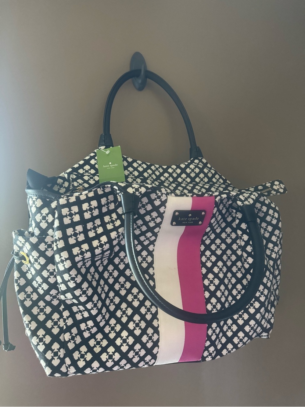 Kate Space Black & White Geometric Tote with Pink Stripe WKRU1523